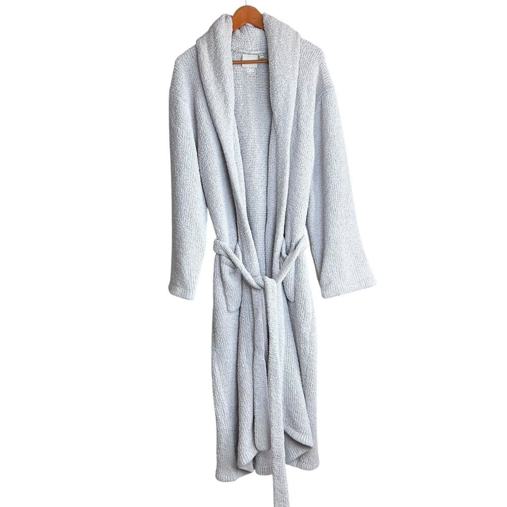 Kashwere Robe Chenilla Classic Size L Gray Ribbed Heathered Spa Loungewear Large